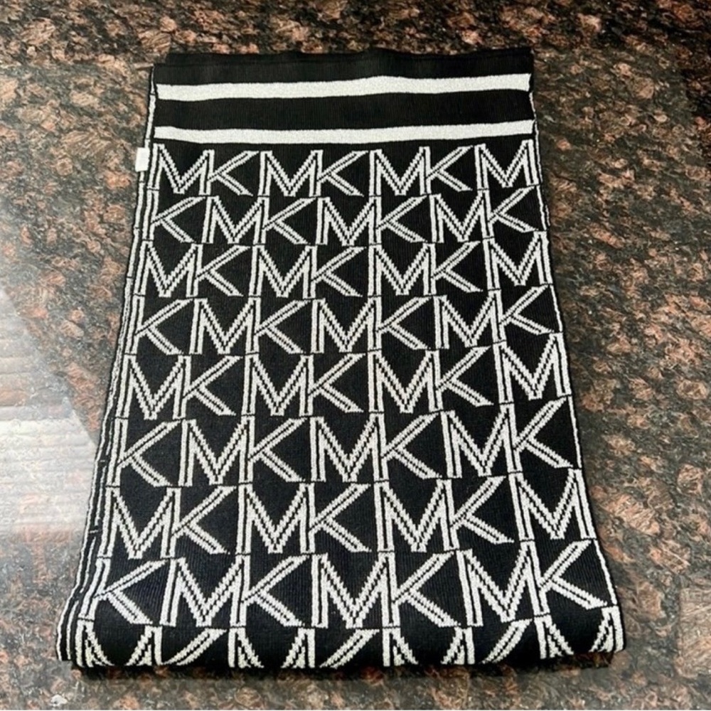 Michael Kors Monochrome MK Pattern Scarf - Picture 2 of 4